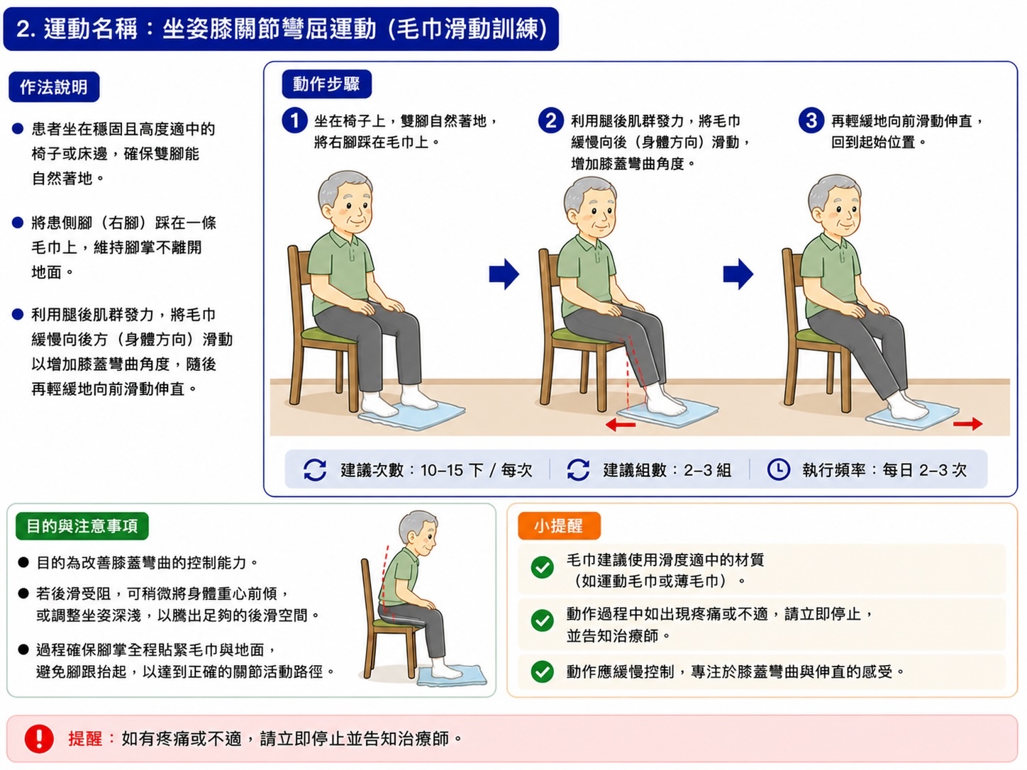 坐姿膝關節彎屈運動 (毛巾滑動訓練)